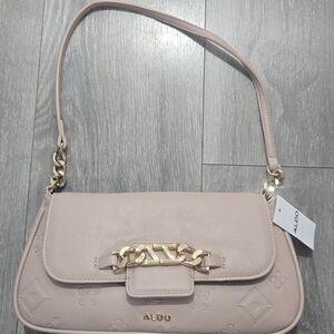 Aldo Beige Structured Shoulder Bag with Gold Accents